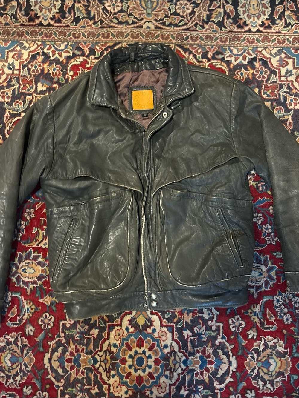 Pour La Victoire Dark Green Leather Bomber Jacket